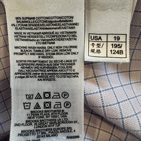 Brooks Brothers Purple Blue Windowpane Non-Iron Traditional Fit 19 - 35 GUC - Picture 8 of 8